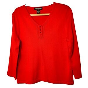 World Republic Clothing Red Button Front Cotton Blend Sweater 3/4 Sleeve Large